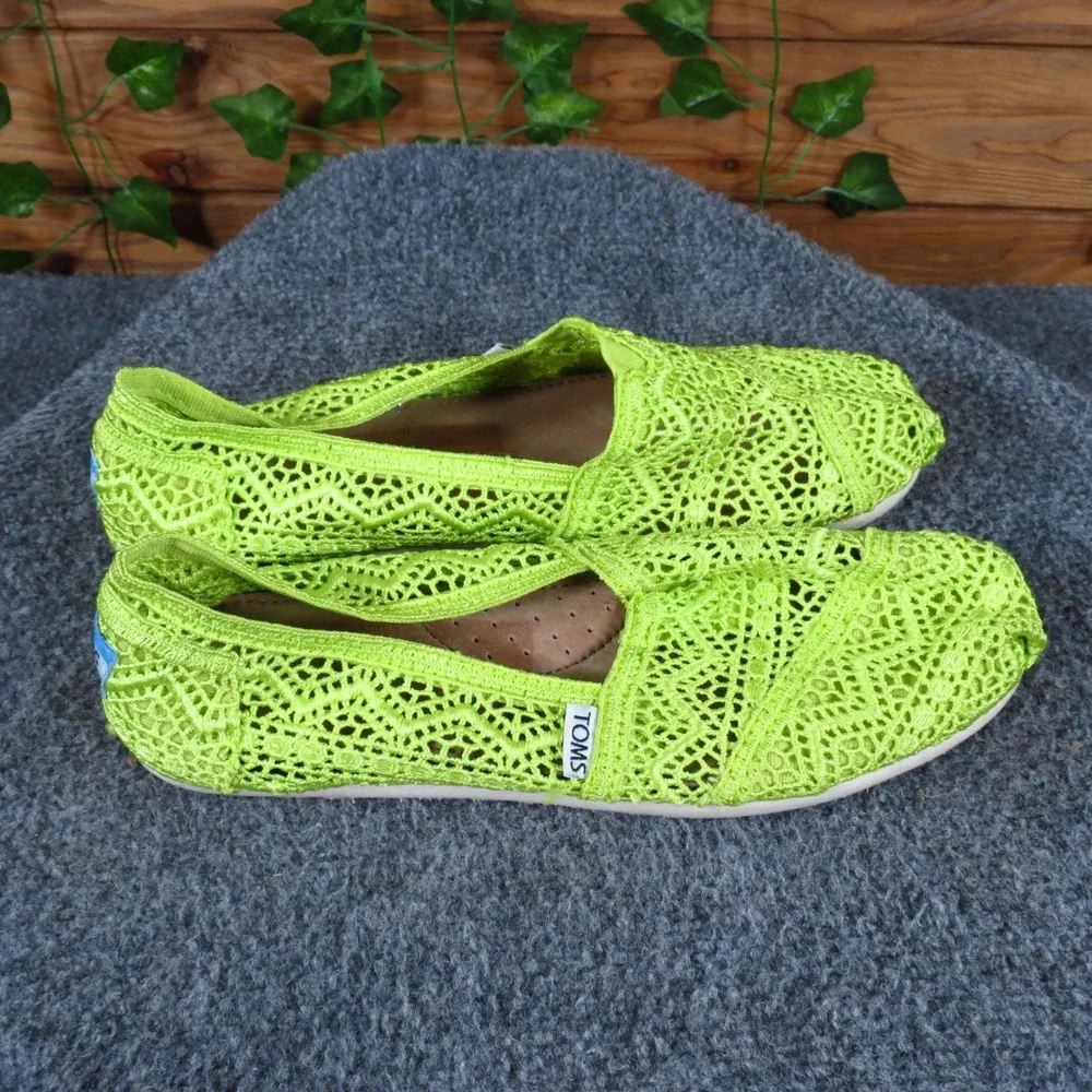 TOMS Alpargata Women Moroccan Crochet Slip On Shoe Size 7 Summer Lime Green
